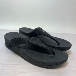 Fitflop Lulu Shimmer Crystal Thong Sandals Black Womens Size EU 41 / US 9
